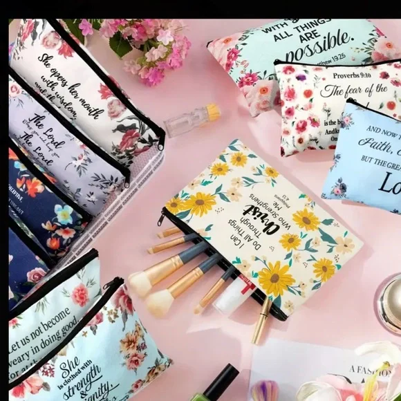 Floral and Inspirational Cosmetic bag 3 random picks - Picture 2 of 3